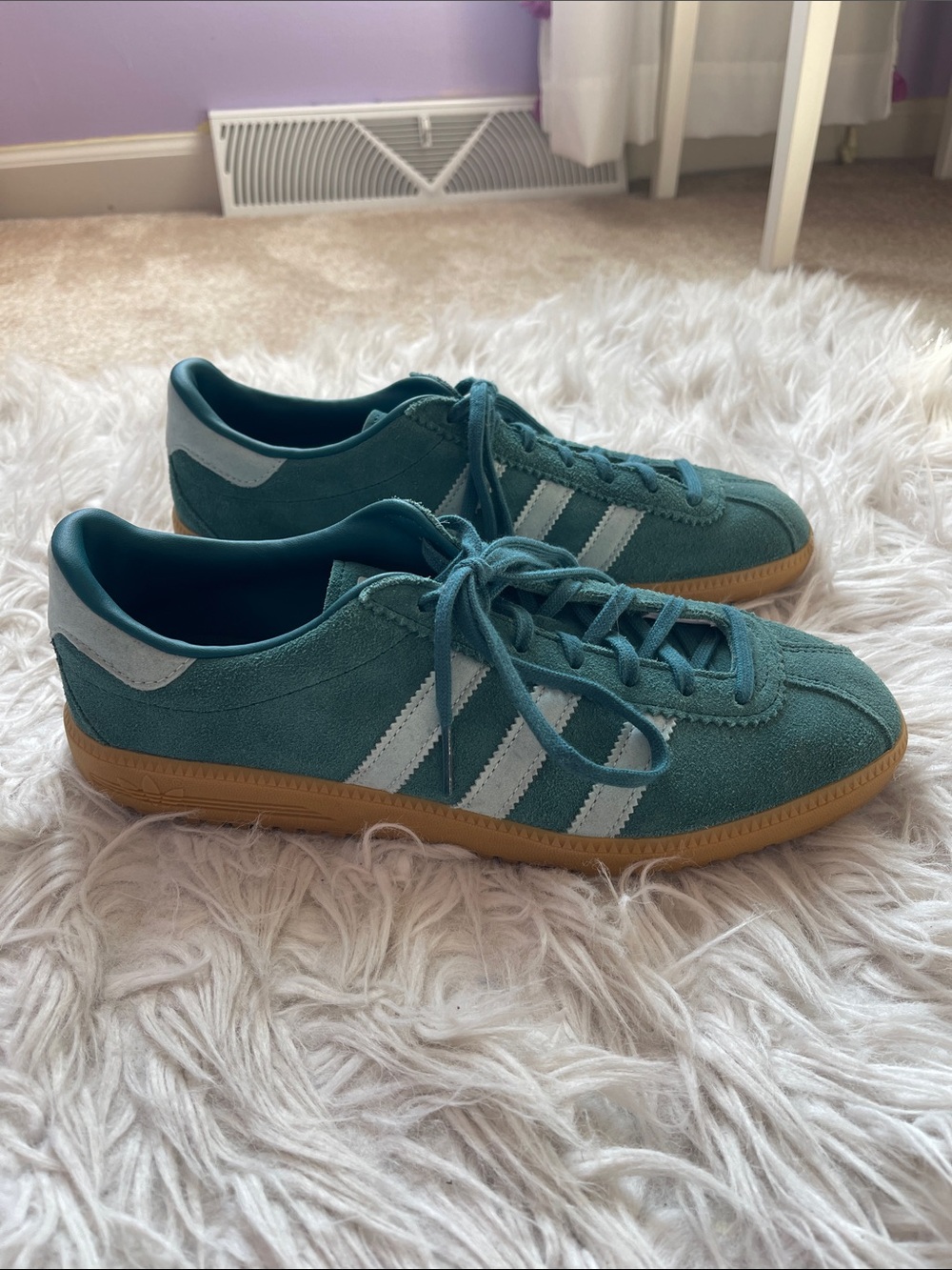 adidas men’s Teal Suede Sneakers with Gum Sole